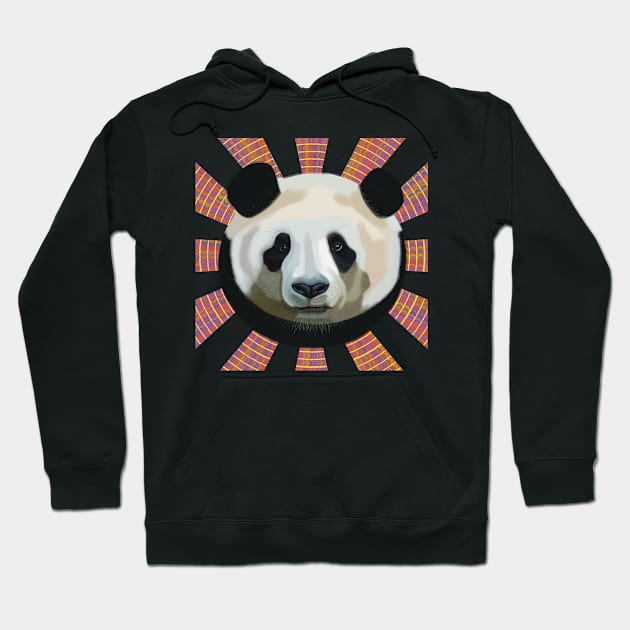 Striking Panda bear on Psychedelic patterned sun rays Hoodie by KateVanFloof